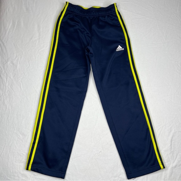 Adidas Boys’ Pants Blue and Neon Yellow Stripes Size 8 Small - Picture 1 of 8